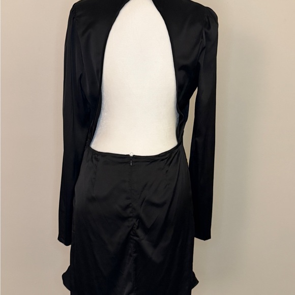 Long Sleeves Black Satin Dress - Picture 2 of 4